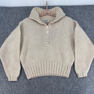 Vintage Margaretta Cream Chunky Knit Button Collar Sweater Made in USA Small